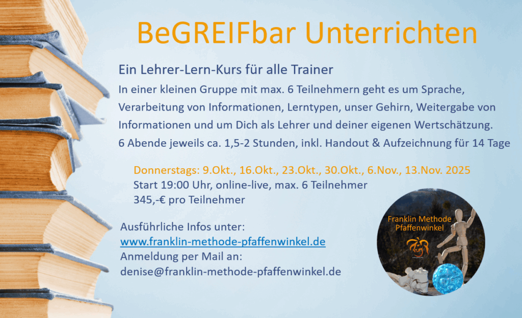Bild zeigt Text zum Kurs BeGREIFbar Unterrichten, incl. Daten und Preis