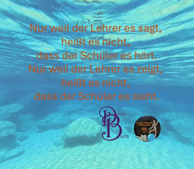 Bild mit Wasser und Text. Nur weil der Lehrer es sagt, heißt es nicht, dass der Schüler es hört. Nur weil der Lehrer es zeigt, heisst es nicht, dass der Schüler es sieht